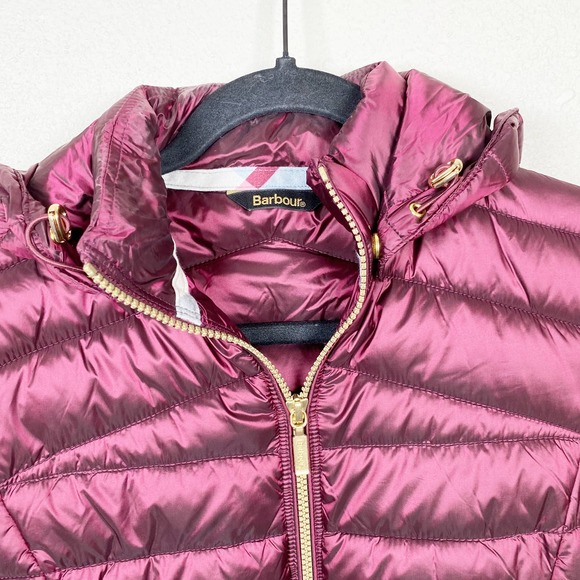BARBOUR Ailith Berry Pink Gold Quilt Vegan Sustainable Puffer Jacket Size 4 - Picture 9 of 13